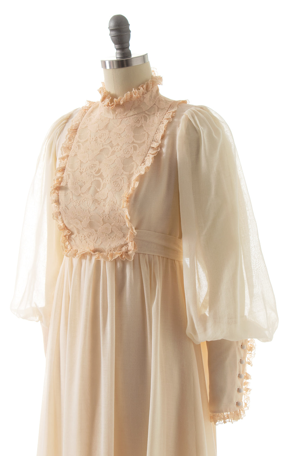 1970s Bishop Sleeve Lace Maxi Dress BirthdayLifeVintage