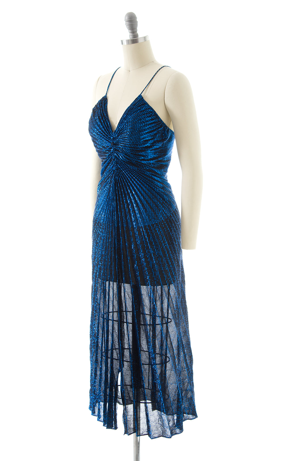 1980s Travilla Style Metallic Blue Party Dress BirthdayLifeVintage