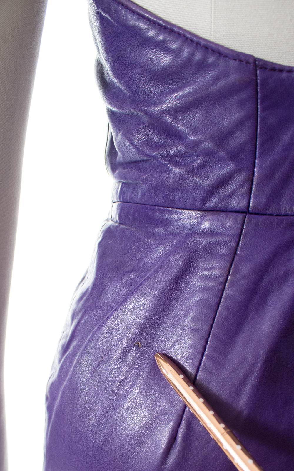 1980s North Beach Leather Purple Zip Front Open Back Dress BirthdayLifeVintage