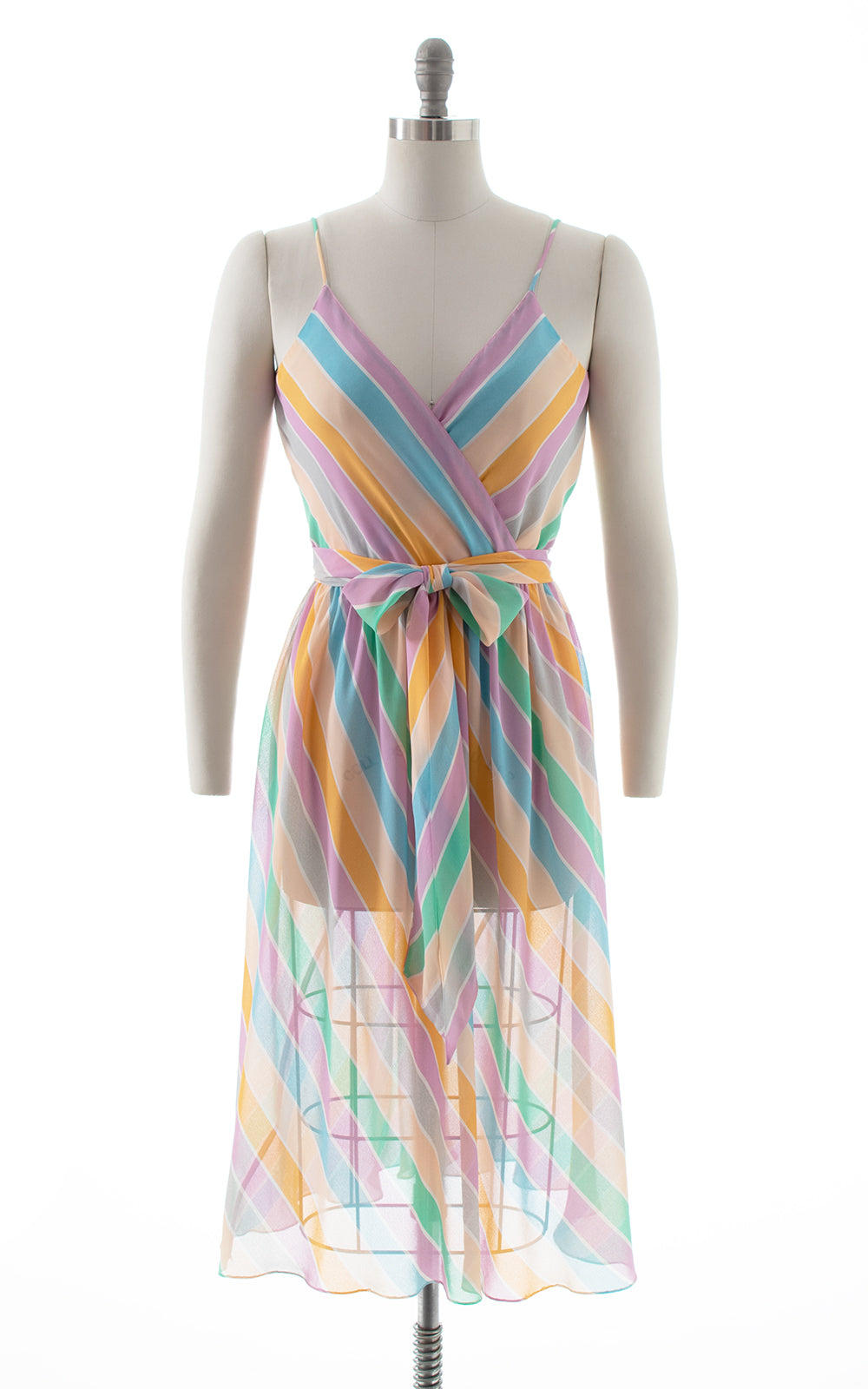 1980s Pastel Striped Chiffon Dress | x-small/small