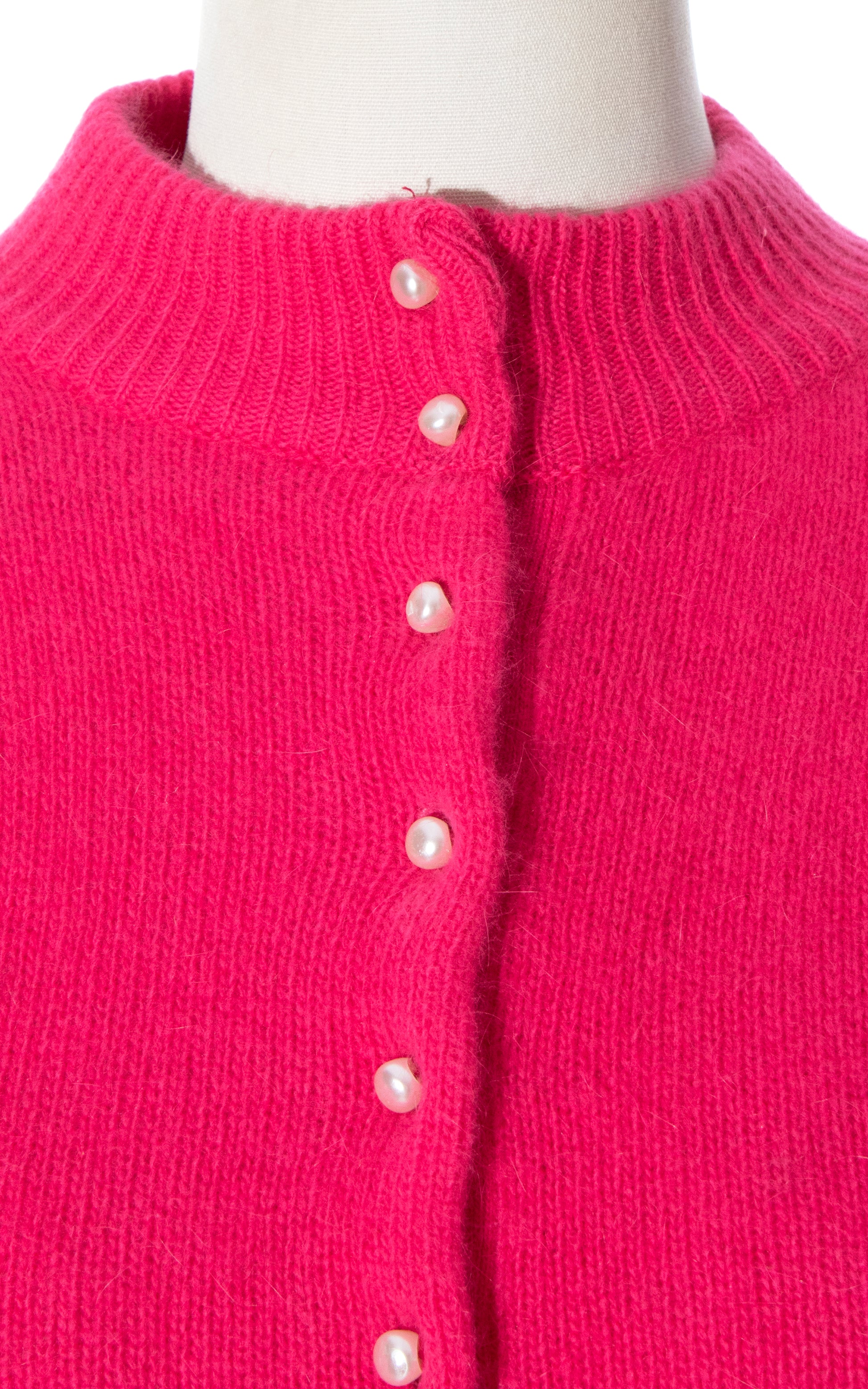 Vintage 80s 1980s Hot Pink Knit Wool Angora Cardigan Birthday Life Vintage