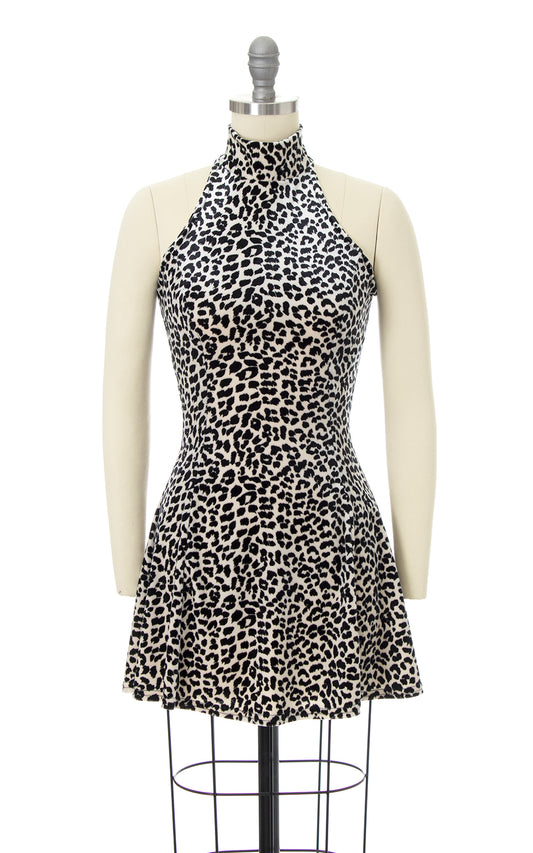 1990s Leopard Print Velvet Mini Dress | x-small/small