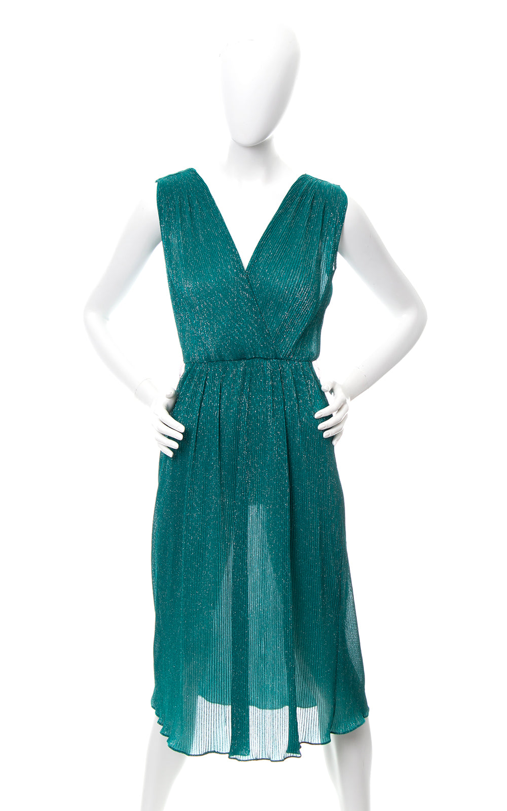 1970s Metallic Green Plissé Dress | x-small/small/medium