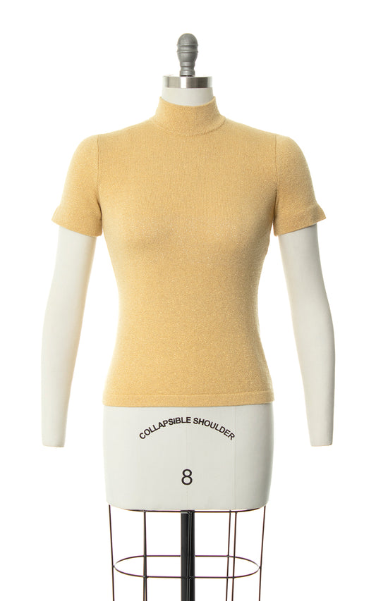 Vintage 1980s 80s ST. JOHN Metallic Gold Knit Mock Neck Sweater Top Birthday Life Vintage