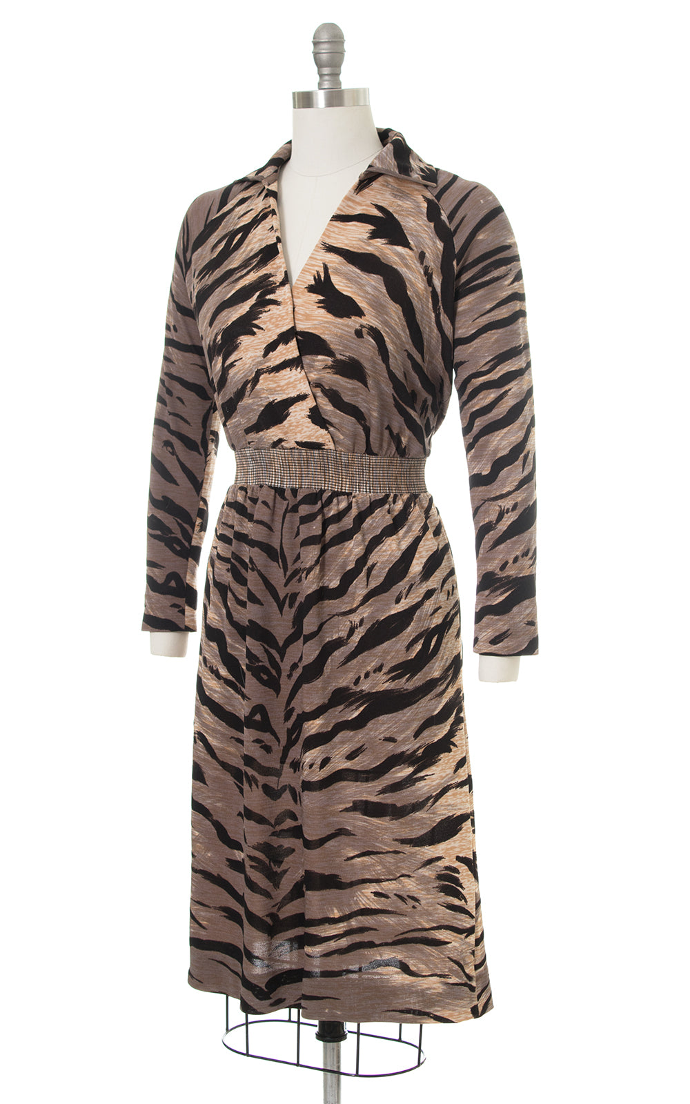 1960s 1970s Goldworm Tiger Print Sweater Dress