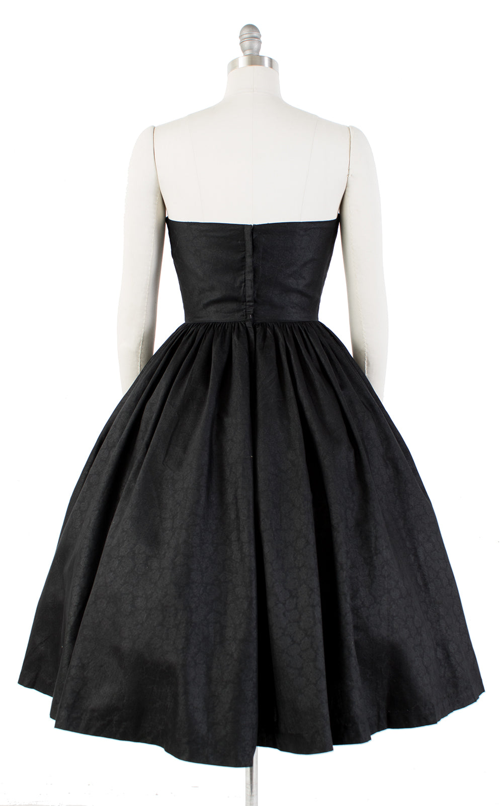 1950s Strapless Black Cotton Circle Skirt Sundress | small