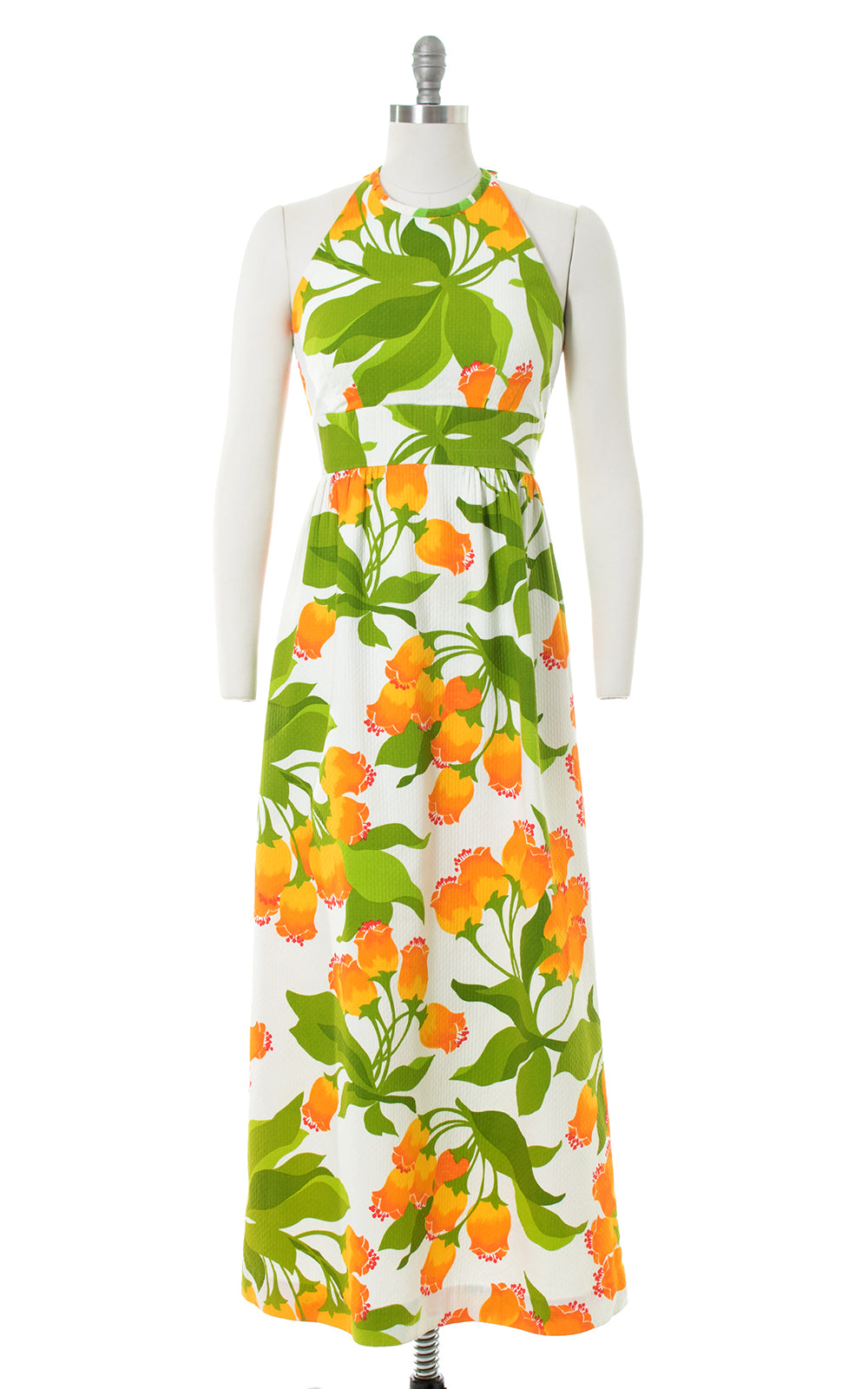 1970s Malia Hawaiian Floral Cotton Maxi Dress