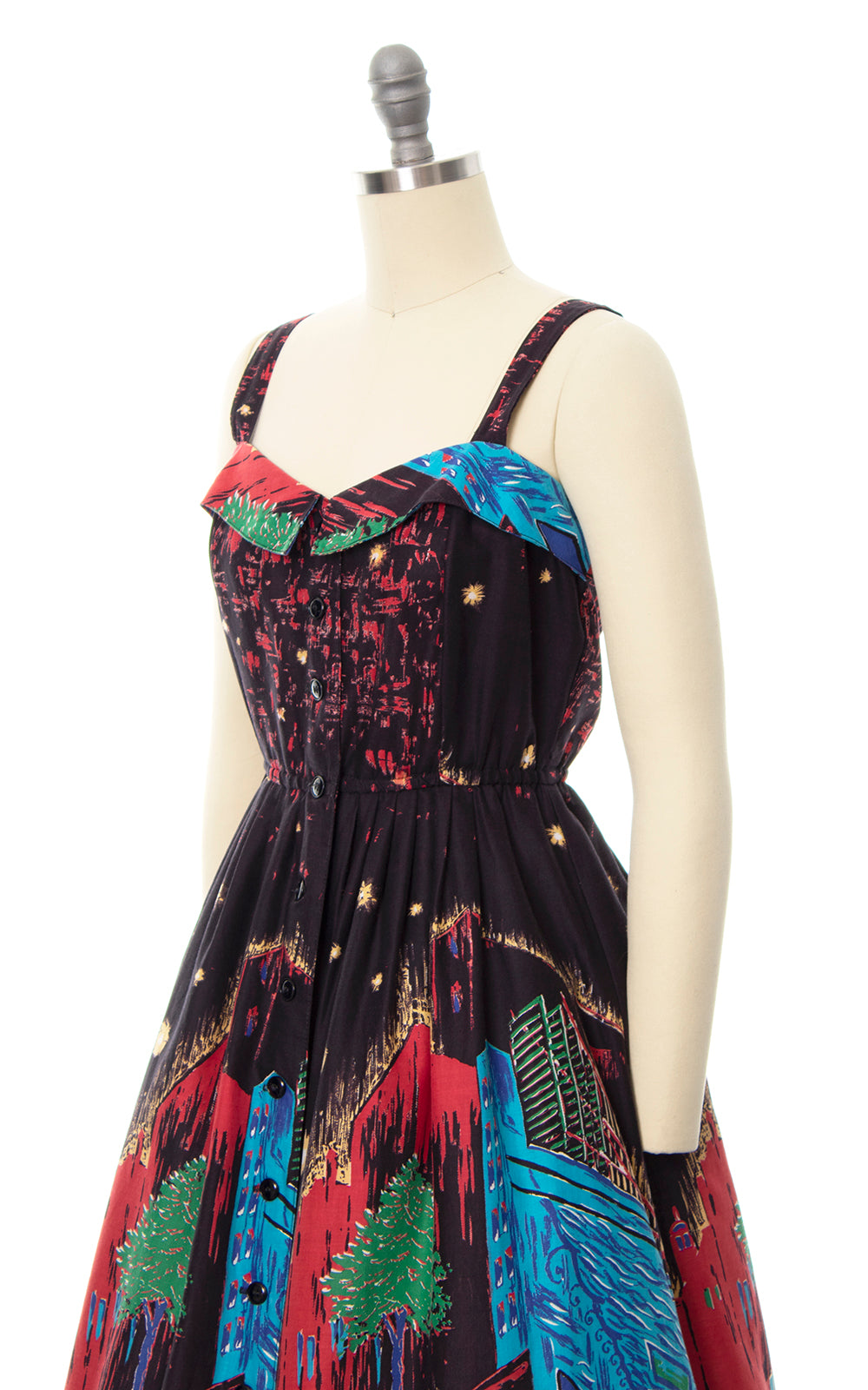 1970s FOXY LADY Van Gogh "Café Terrace at Night" Sundress | x-small/small