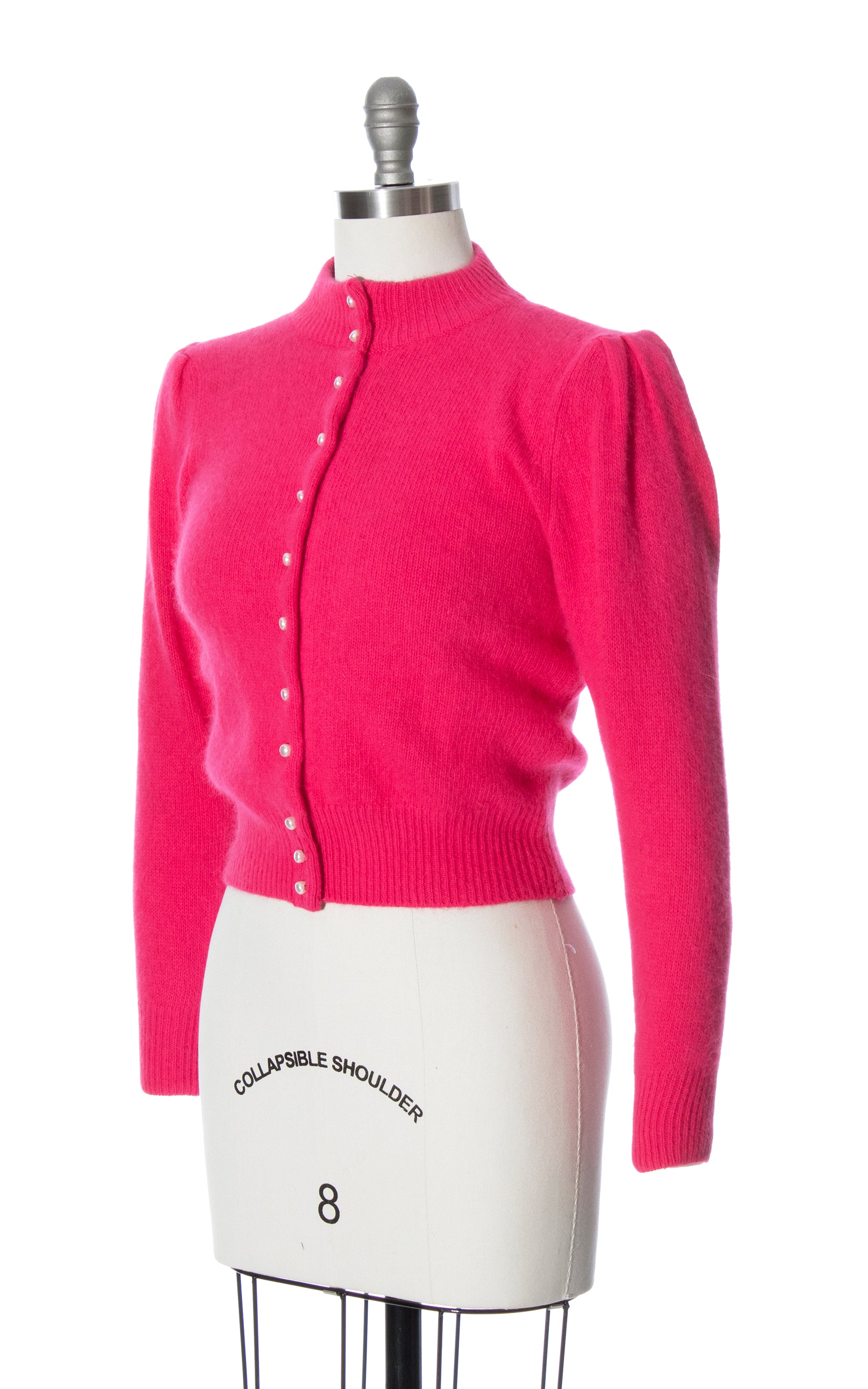 Vintage 80s 1980s Hot Pink Knit Wool Angora Cardigan Birthday Life Vintage