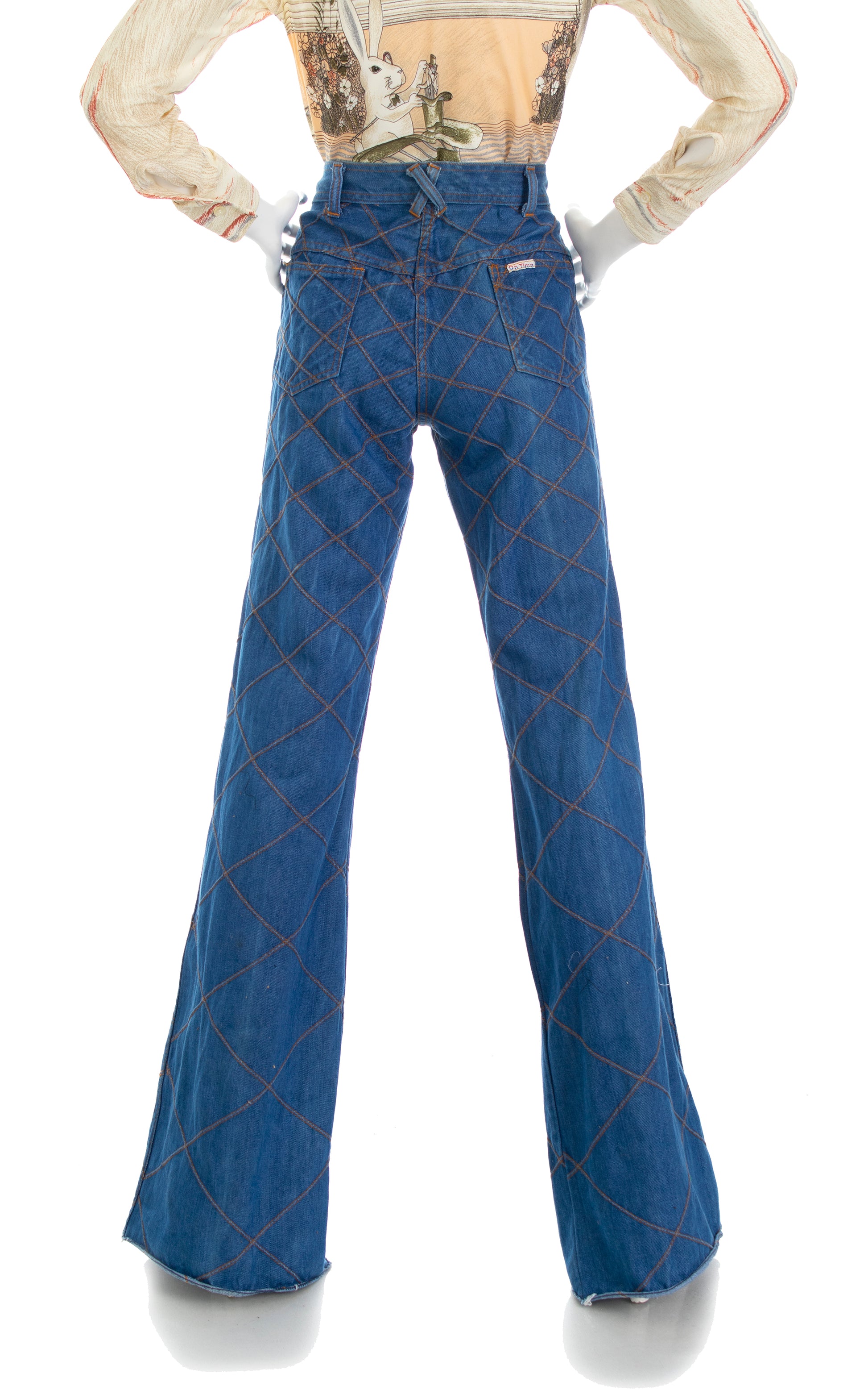 1970s Top Stitch Denim Bell Bottom Jeans