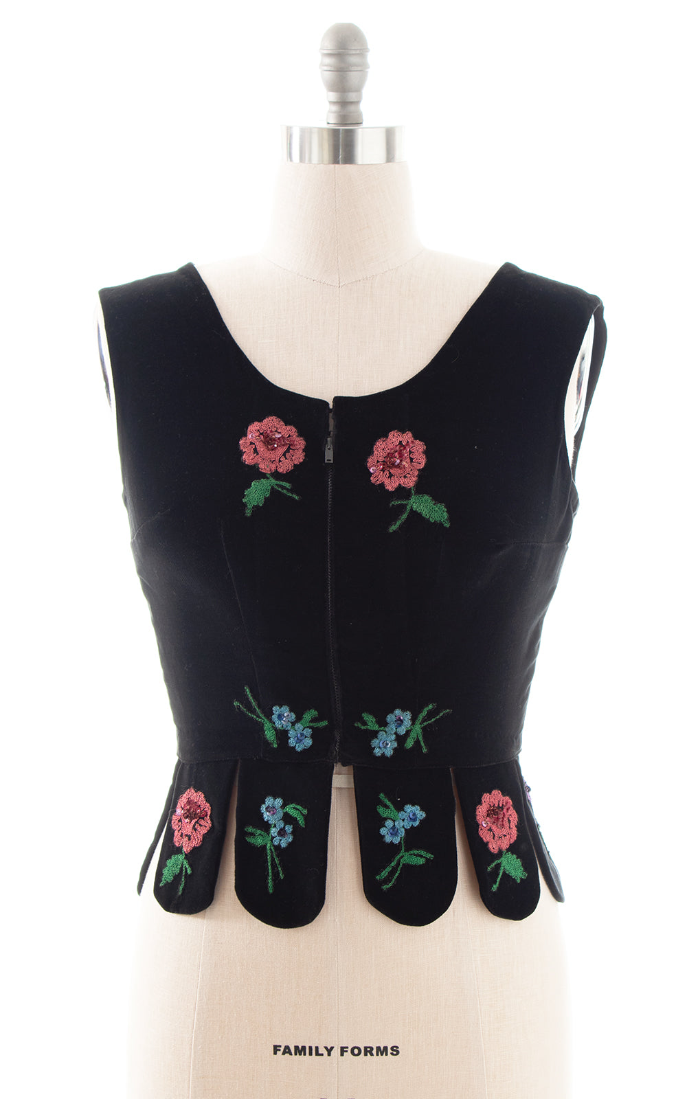 1940s 1950s Floral Embroidered Beaded Velvet Top | medium