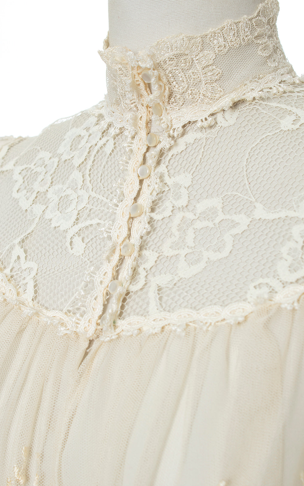 1970s does Victorian Sheer Ruffled Dress | x-small/small/medium