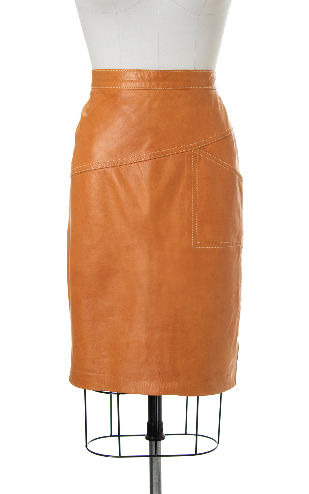 Vintage 1980s ESCADA Buttery Brown Leather Pencil Skirt with Pocket by Birthday Life Vintage