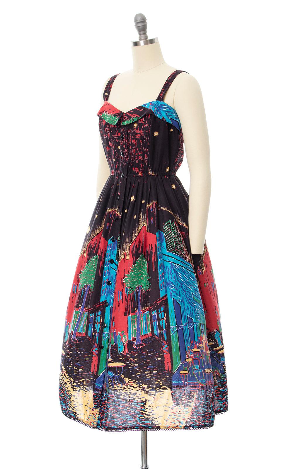 1970s FOXY LADY Van Gogh "Café Terrace at Night" Sundress | x-small/small