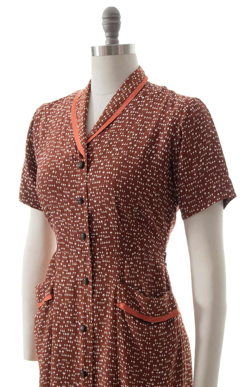 1940s Mushroom Novelty Print Shirt Dress BirthdayLifeVintage