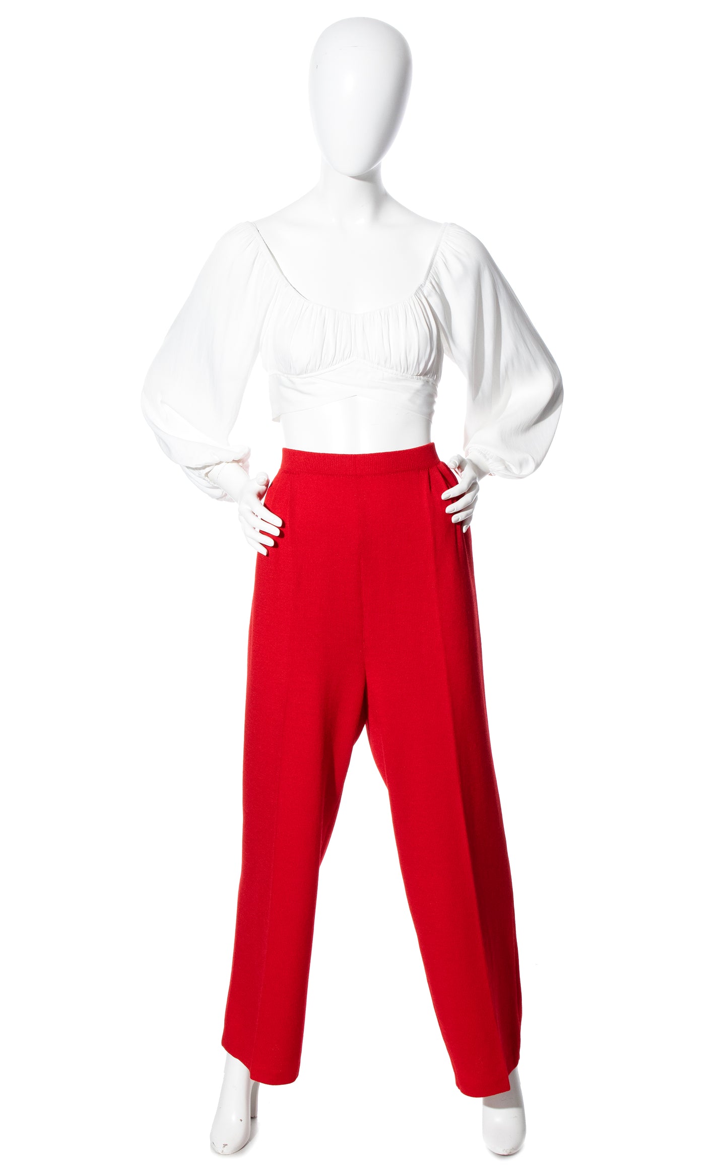 Vintage 80s 1980s ST. JOHN Red Knit Wool Pants High Waisted Trousers BirthdayLifeVintage