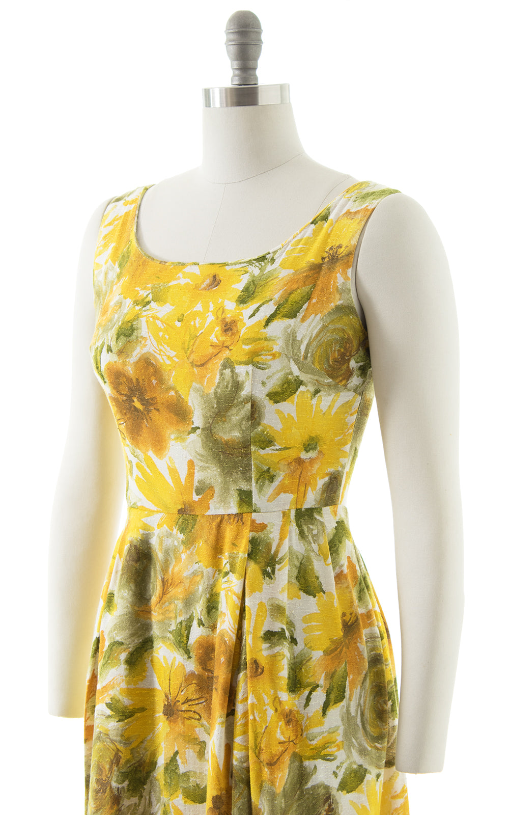 1960s 1970s Yellow Floral Cotton Maxi Sundress BirthdayLifeVintage