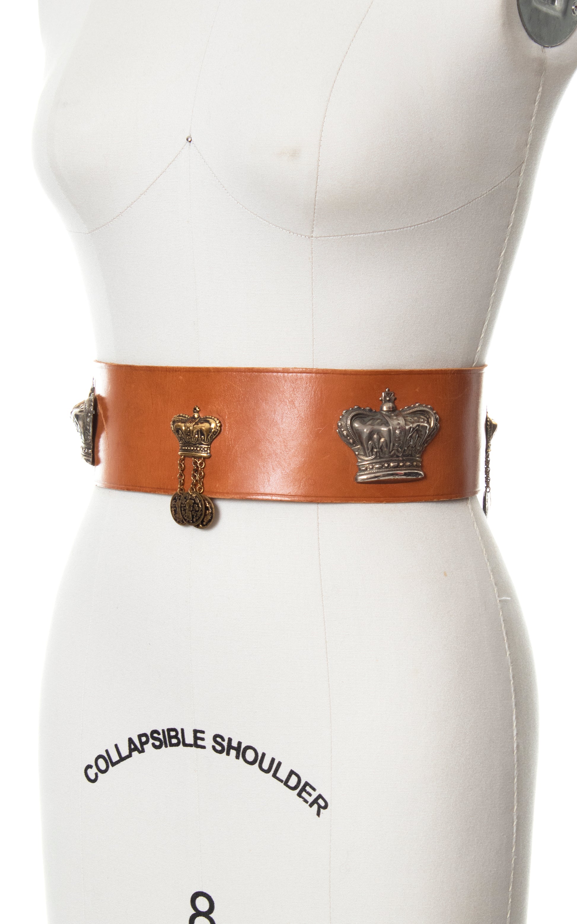 Vintage 60s 1960s Crowns Novelty Brown Leather Cinch Belt Birthday Life Vintage