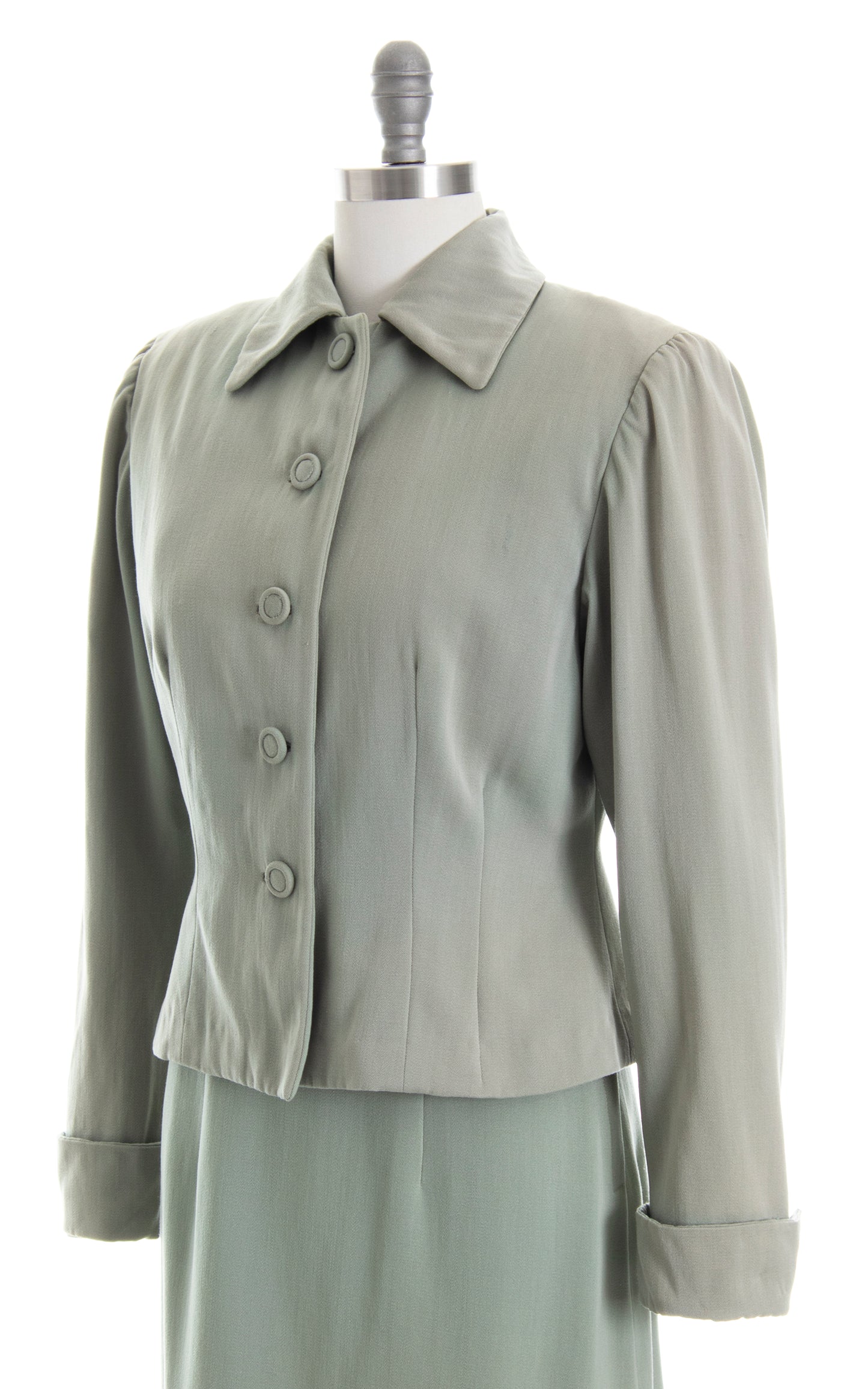 Vintage 40s 1940s Mint Green Blue Wool Gabardine Skirt Blazer Jacket Suit Birthday Life Vintage