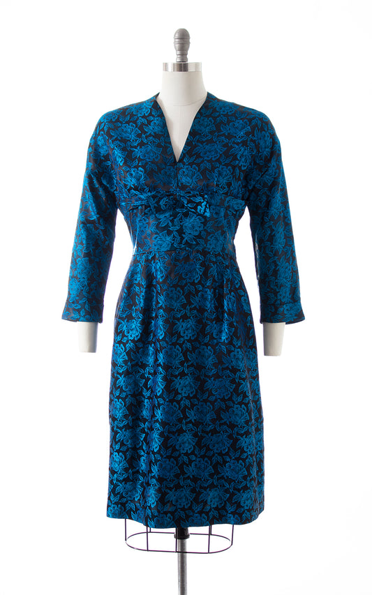 1960s Rose Jacquard Satin Sheath Dress | medium
