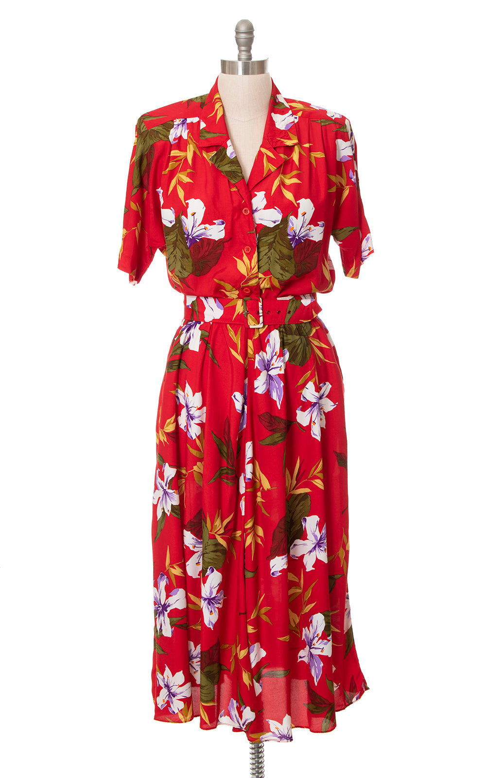 Lily Floral Rayon Shirtwaist Dress with Pockets | large/x-large