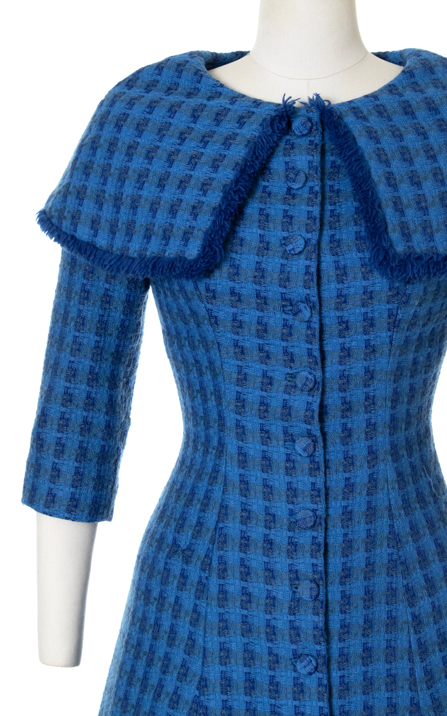 1950s Plaid Wool Dress with Fringe Collar | small