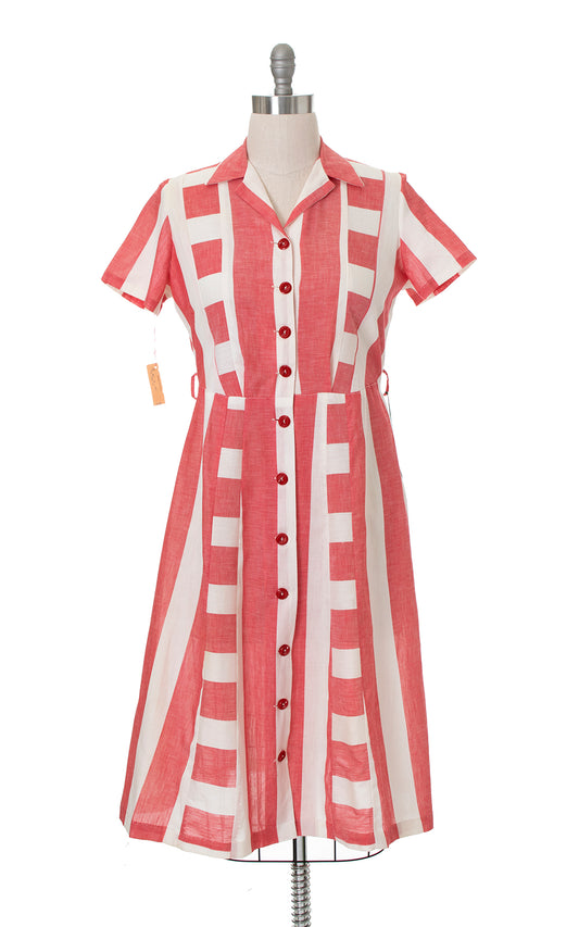 1940s DEADSTOCK Striped Cotton Shirtwaist Dress | large/x-large