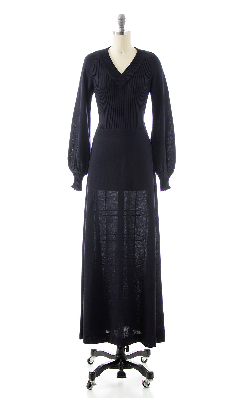 1970s Bishop Sleeve Knit Maxi Dress | x-small/small/medium