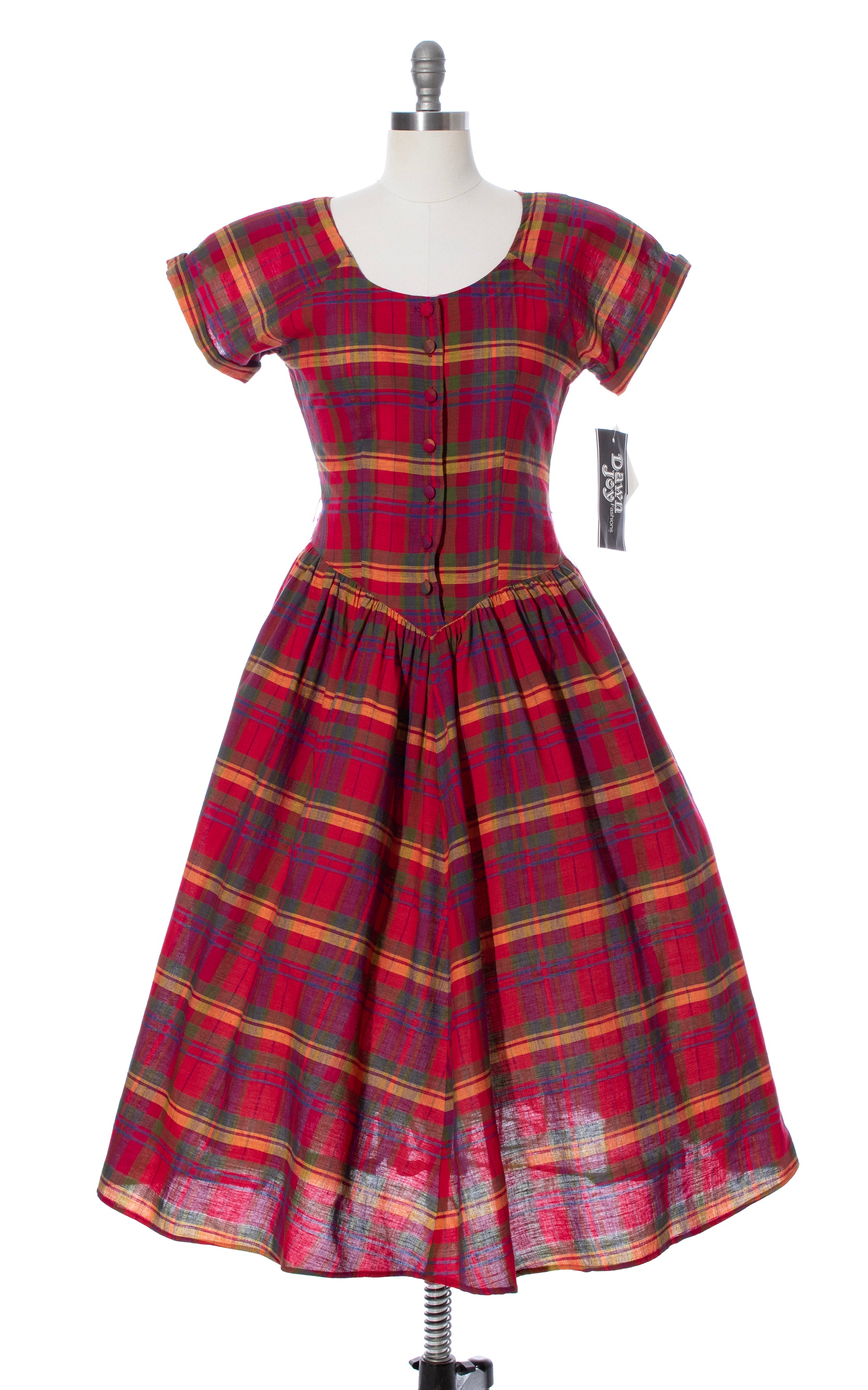 DEADSTOCK 1980s does 1950s Plaid Drop Waist Cotton Shirt Dress | mediu Birthday Life Vintage DEADSTOCK 1980s does 1950s Plaid Drop Waist Cotton Shirt Dress | mediu Birthday Life Vintage