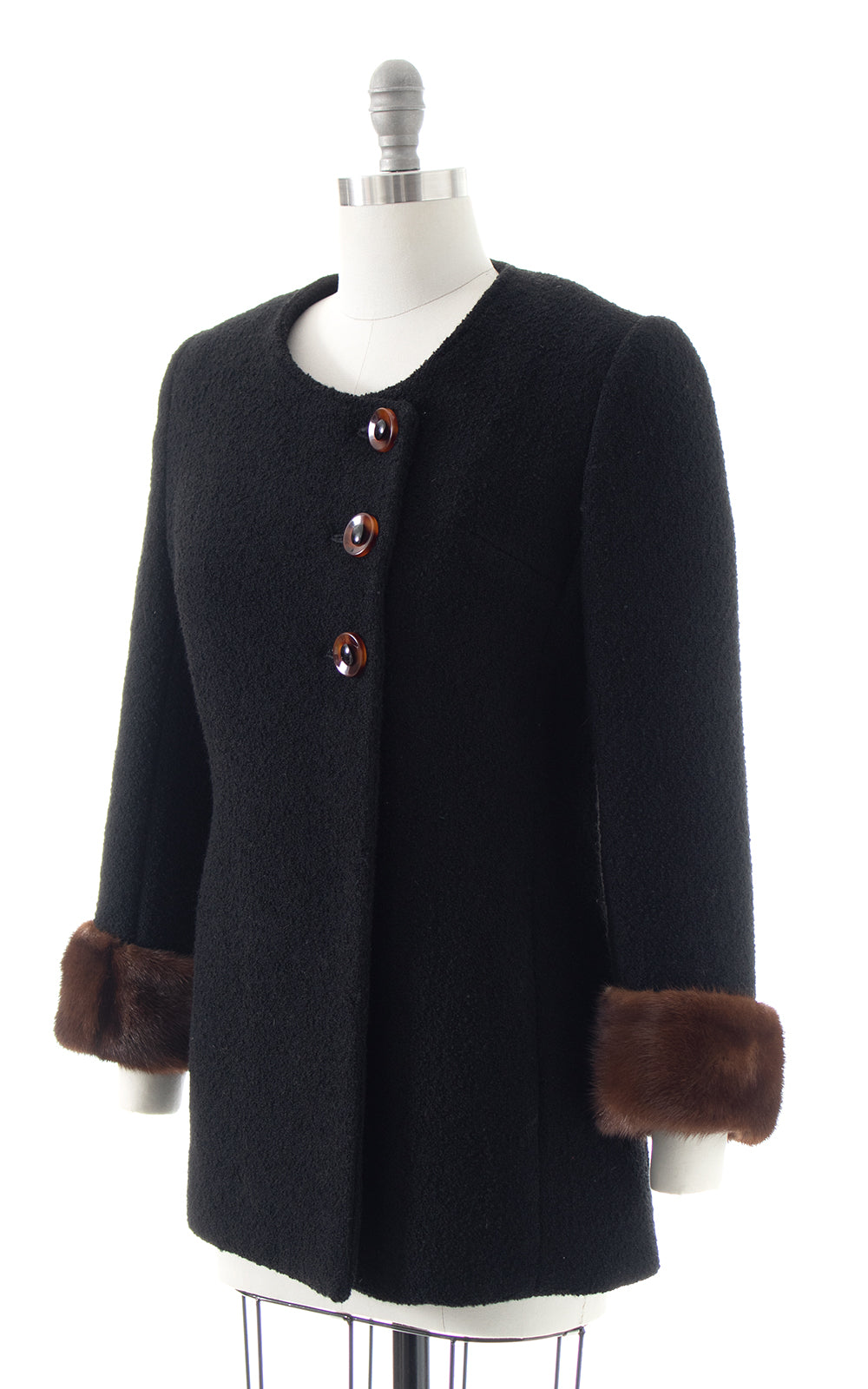 1940s Mink Fur & Bouclé Wool Coat | small