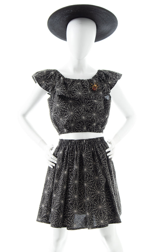 Modern 1940s Style Spiderweb Blouse & Skirt Set | x-small/small/medium