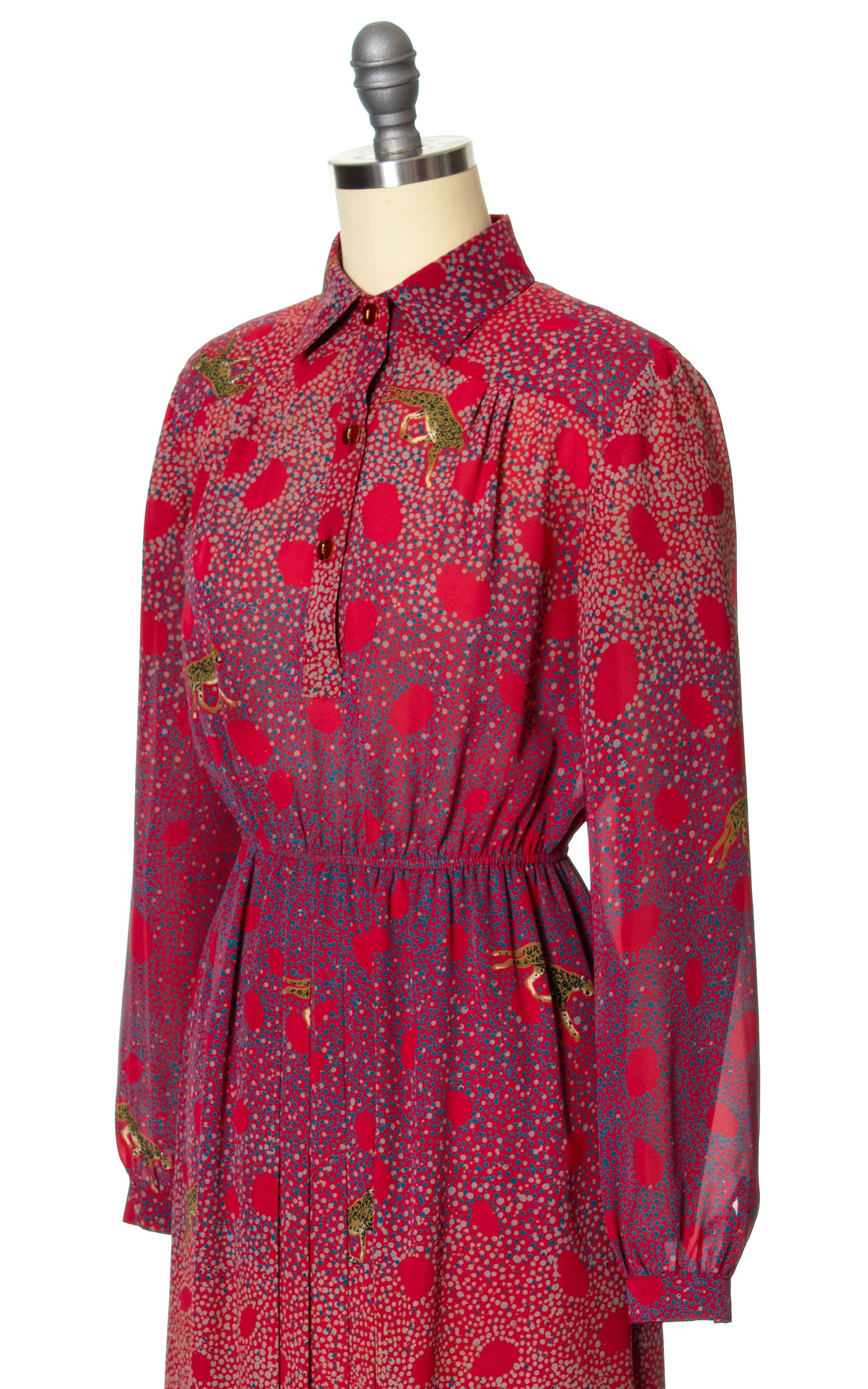 Vintage 80s 1980s Leopard Novelty Print Red Shirtwaist Dress BirthdayLifeVintage