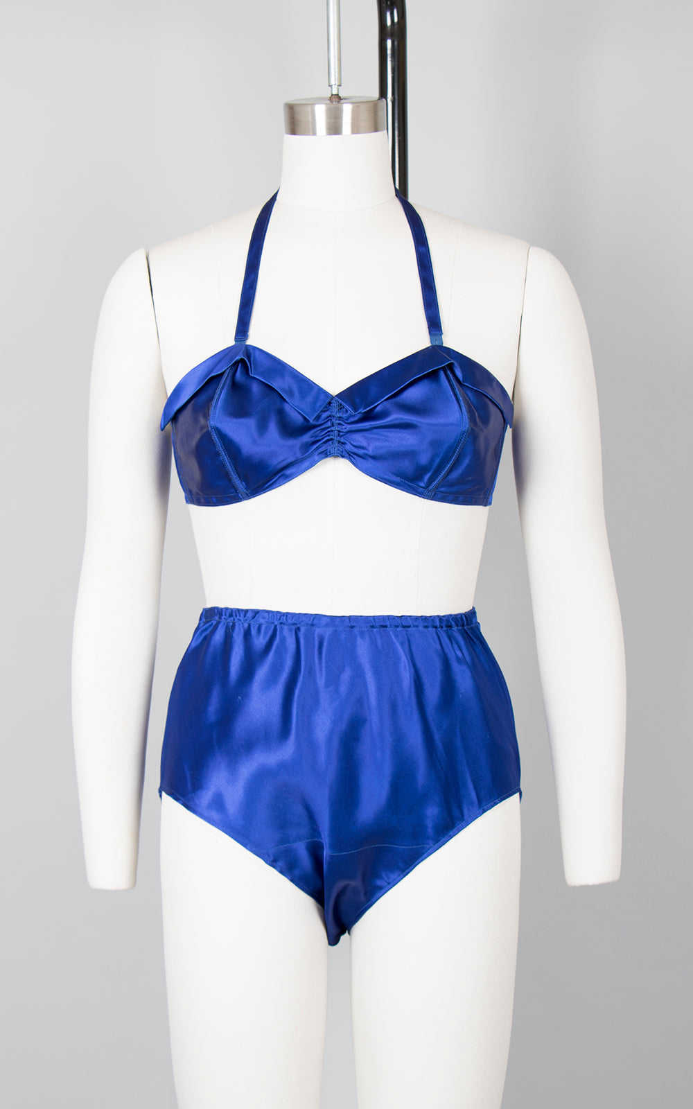 1940s Cobalt Satin Bra + Panties Set