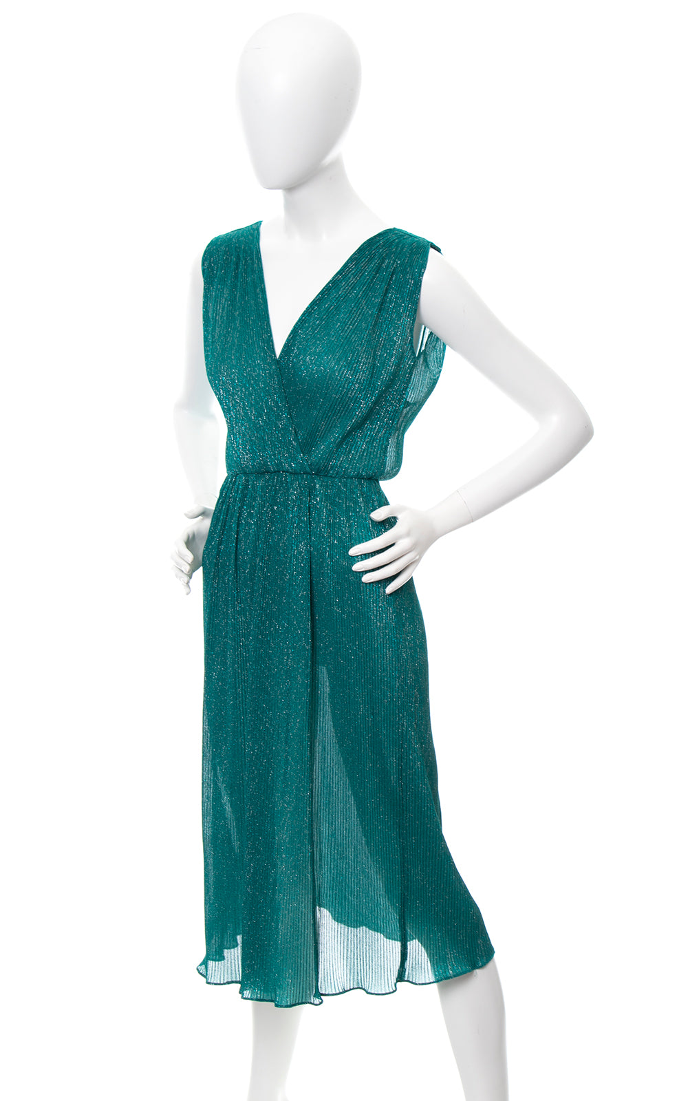 1970s Metallic Green Plissé Dress | x-small/small/medium