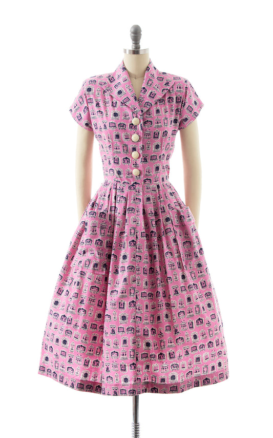 Modern VIVIEN OF HOLLOWAY 1950s Style Circus Novelty Print Dress with Pockets | small