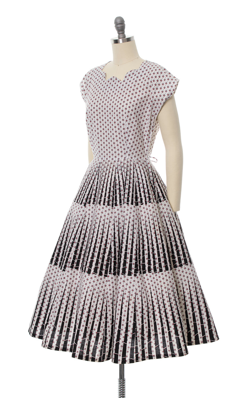 XS 1950s Dress Novelty Print Summer Cotton Atomic Shelf Bust Casual Bolero