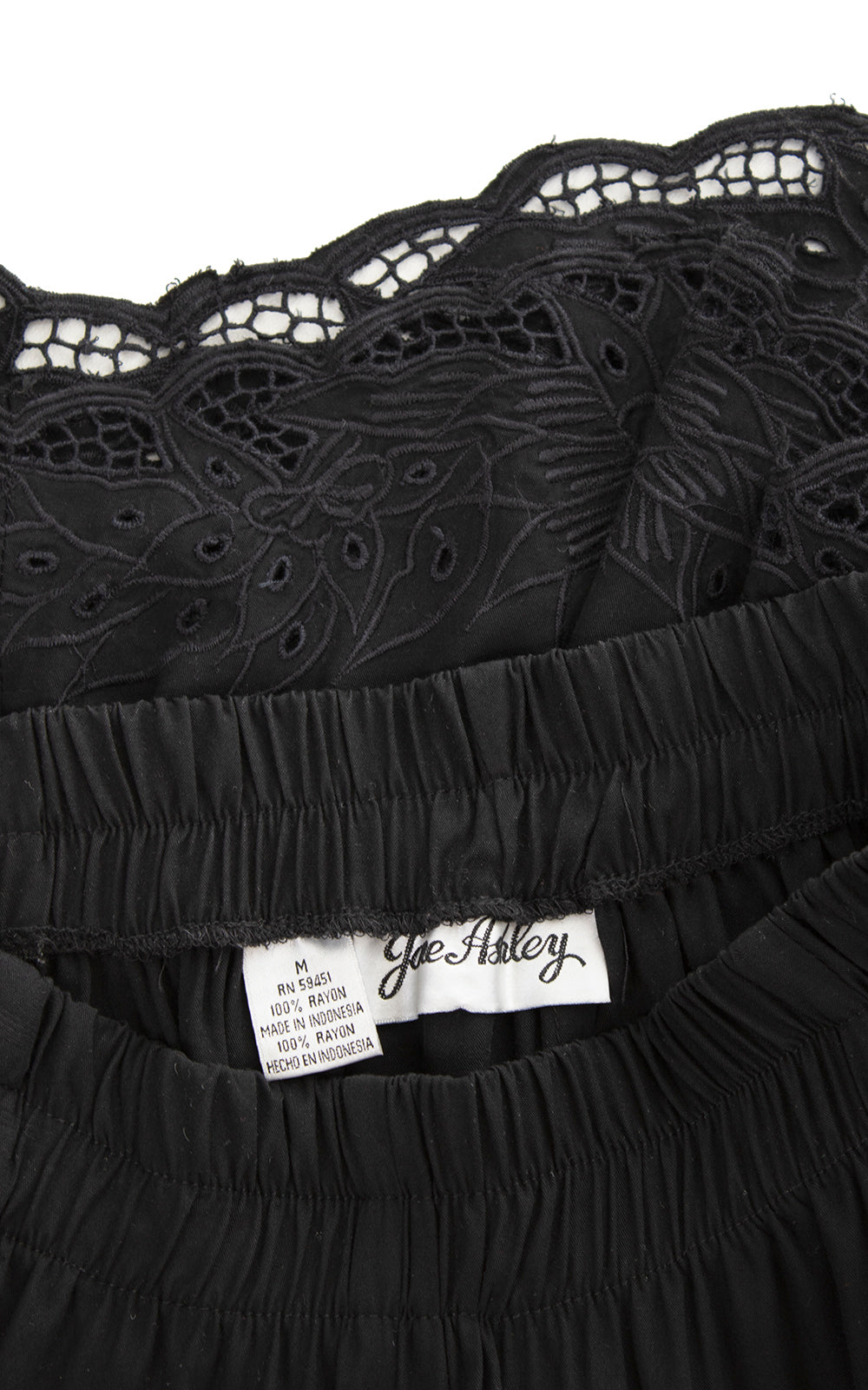 1980s Floral Cutwork Black Rayon Skirt | small/medium/large