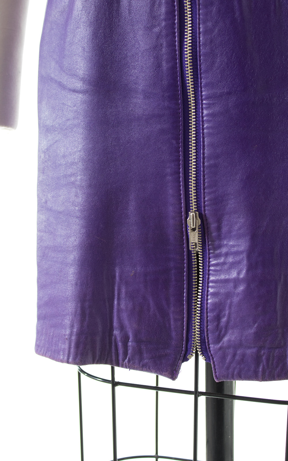 1980s North Beach Leather Purple Zip Front Open Back Dress BirthdayLifeVintage