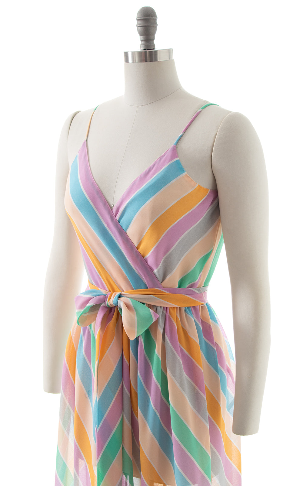 1980s Pastel Striped Chiffon Dress | x-small/small