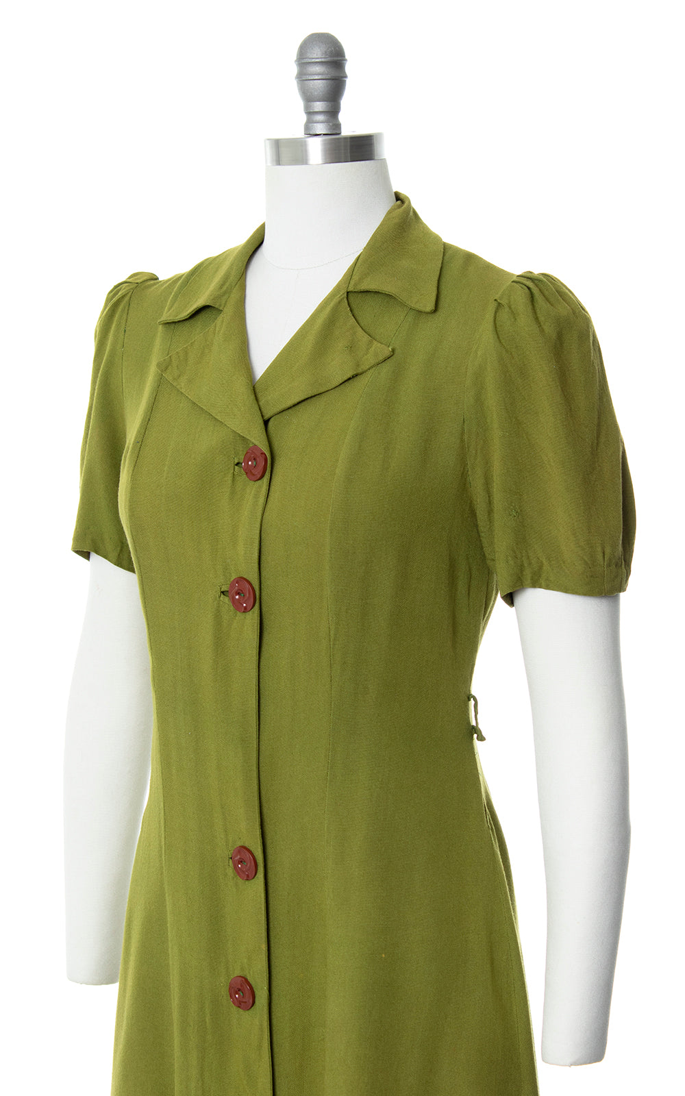 1940s Olive Green Linen Shirtwaist Dress | small/medium Birthday Life Vintage 1940s Olive Green Linen Shirtwaist Dress | small/medium Birthday Life Vintage