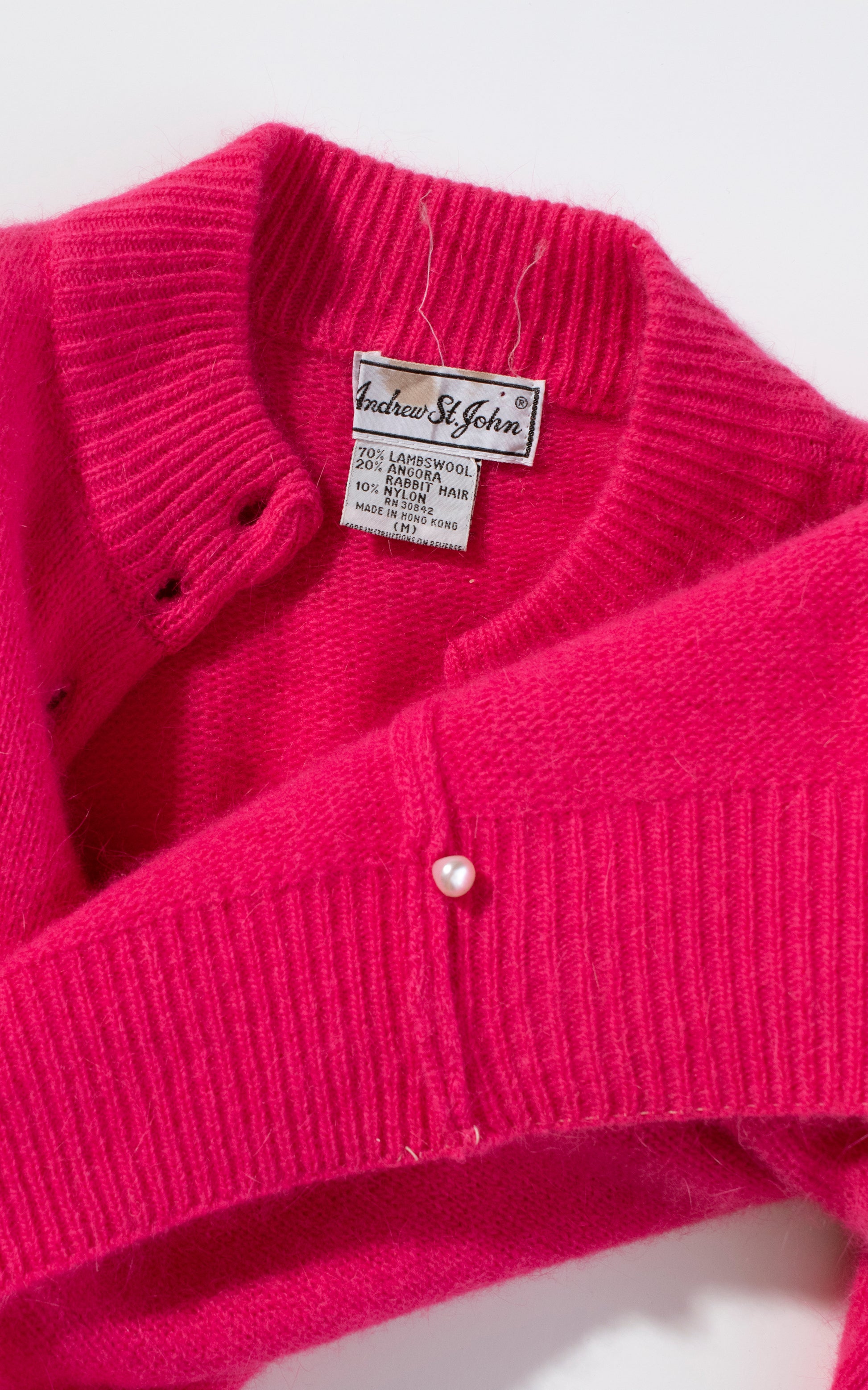 Vintage 80s 1980s Hot Pink Knit Wool Angora Cardigan Birthday Life Vintage