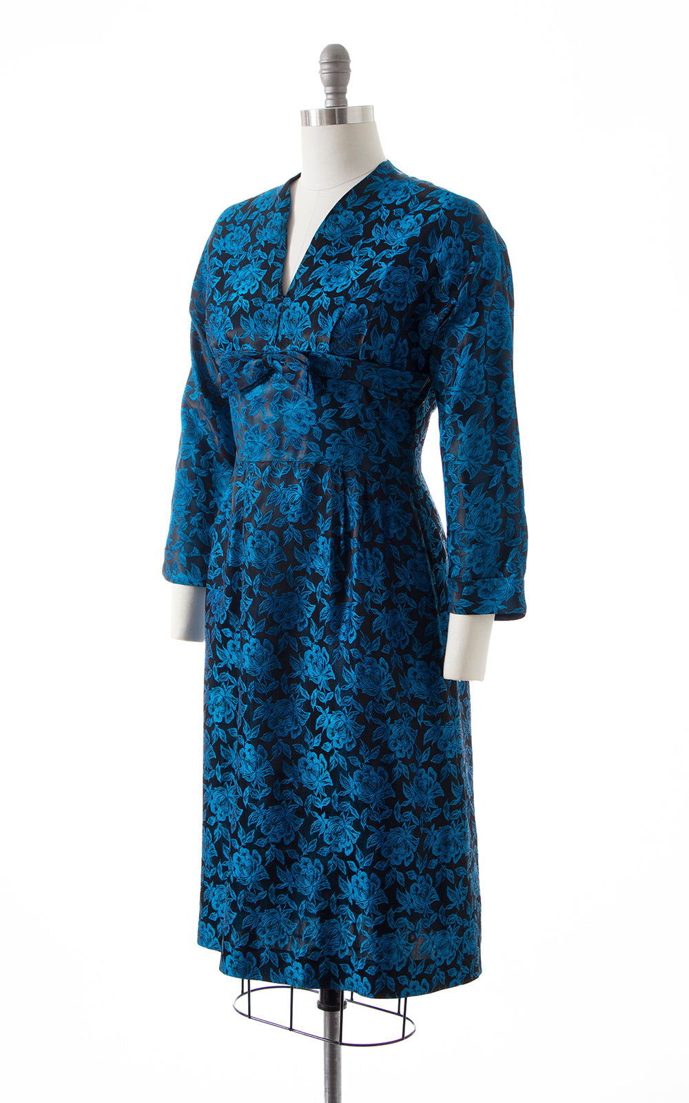 1960s Rose Jacquard Satin Sheath Dress | medium