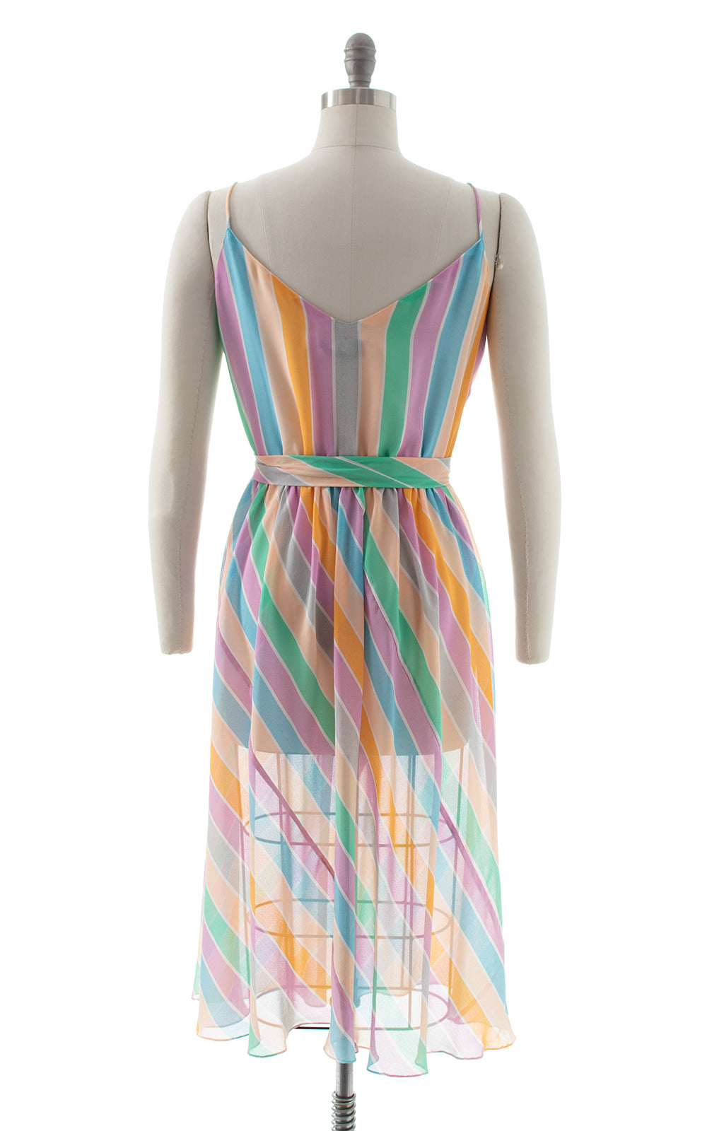 1980s Pastel Striped Chiffon Dress | x-small/small