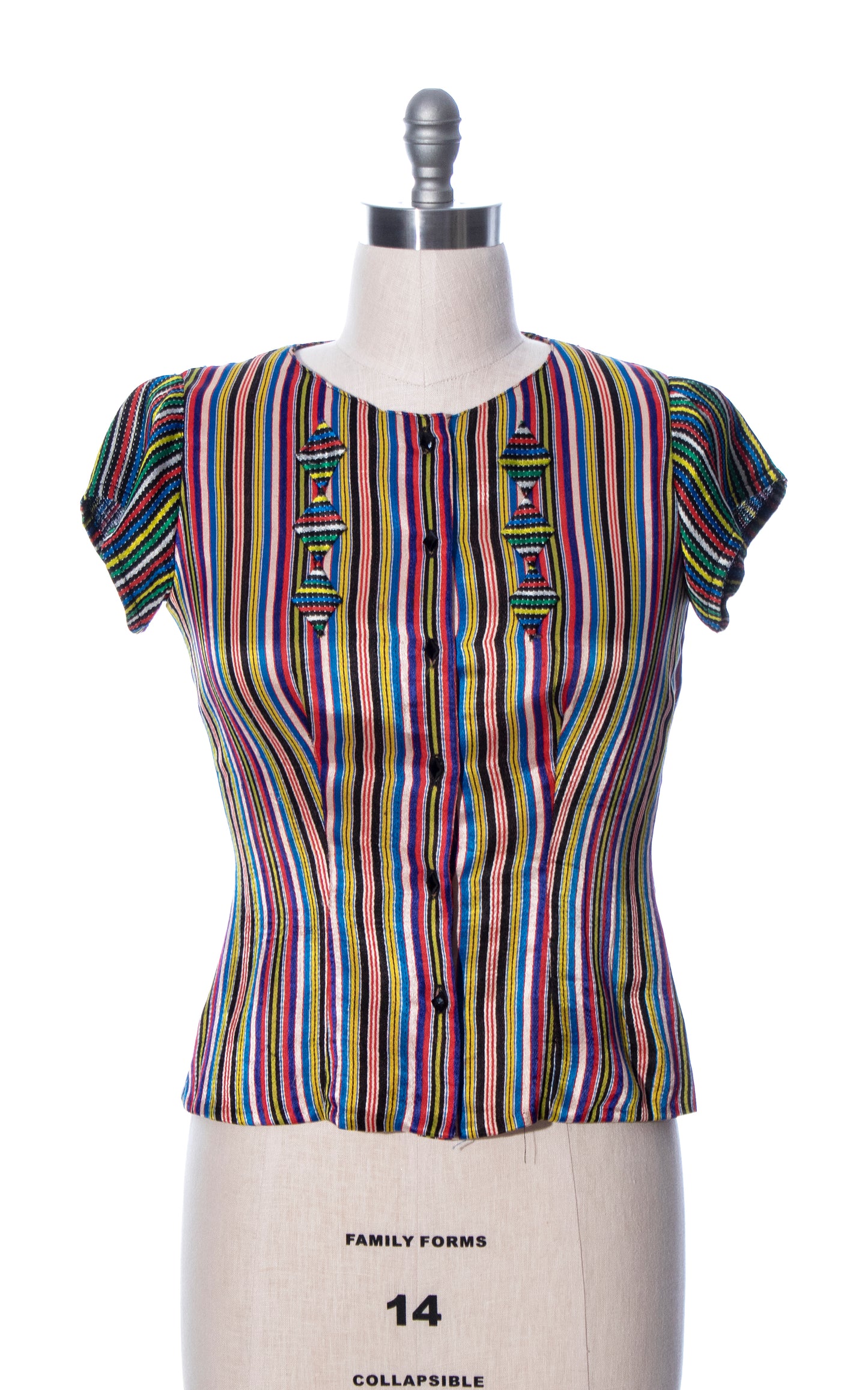 Vintage 30s 40s 1930s 1940s Rainbow Striped Satin Short Sleeve Art Deco Blouse Birthday Life Vintage