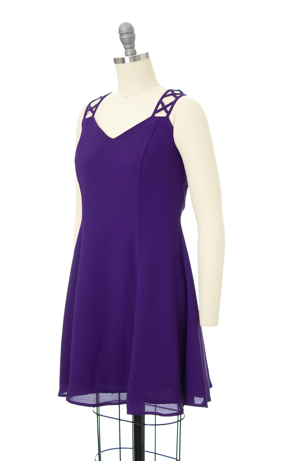 1990s Lattice Straps Purple Mini Dress | small