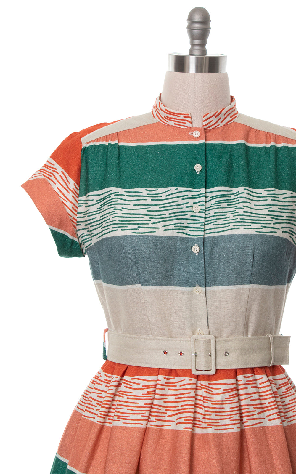 MODERN 1950s Style Striped Linen Blend Shirt Dress | large