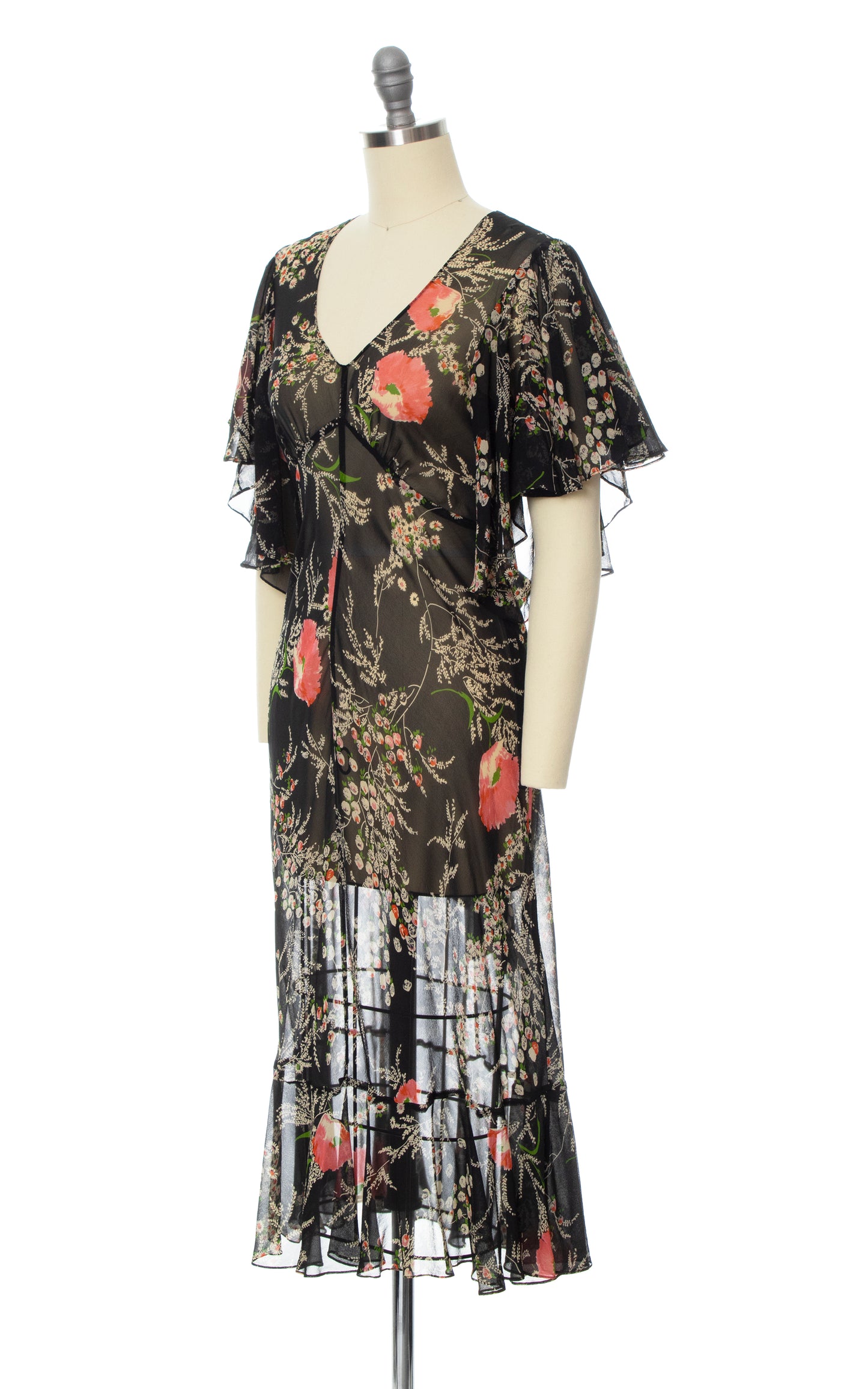 Modern Vintage 1930s Style GIRLS FROM SAVOY Silk Chiffon Floral Dress Birthday Life Vintage