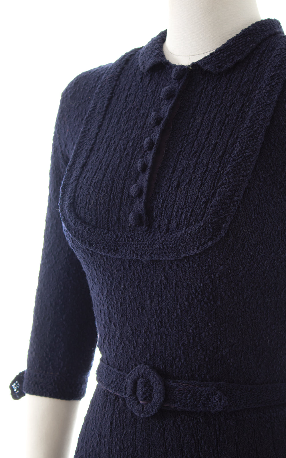 1940s 1950s Navy Blue Knit Wool Sweater Dress | x-small/small