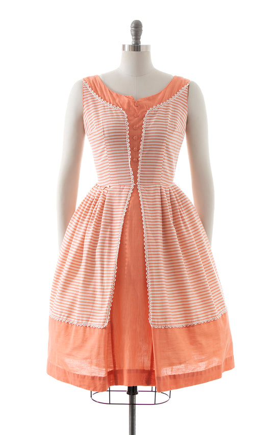 1950s Peach Striped Cotton Sundress | small