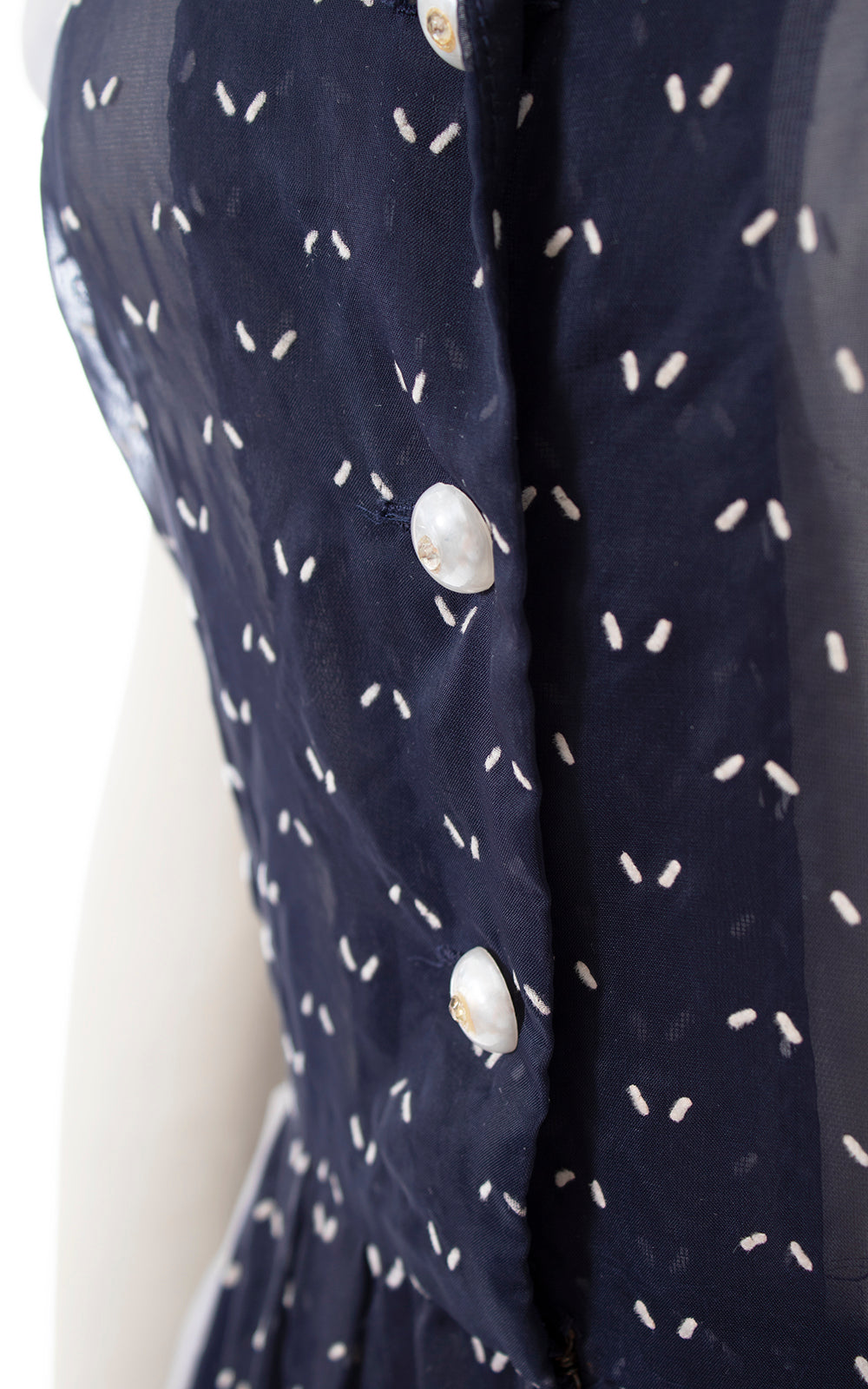 1950s Flocked Nylon Chiffon Shirtwaist Dress with Pockets | medium